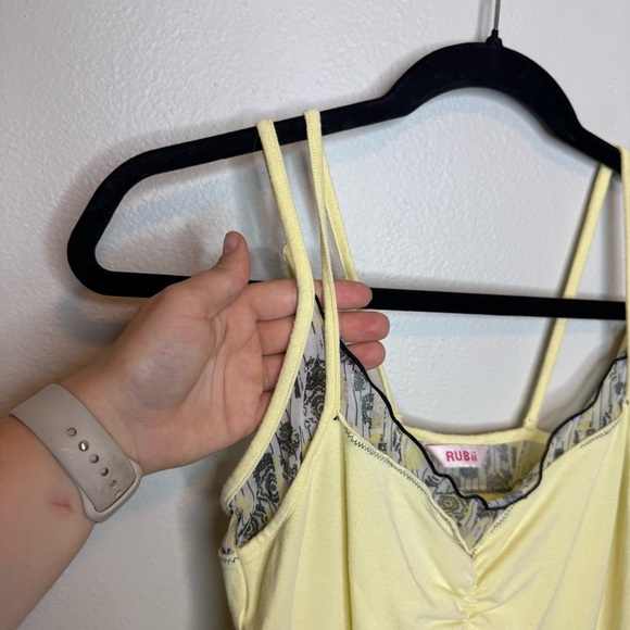Y2K Rubii Tank Top Yellow Lace Strappy Ruched Bust Camisole - Picture 3 of 10